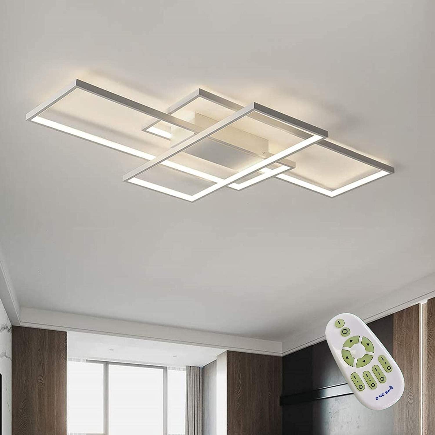LED Ceiling Light, 45W Modern Dimmable Ceiling Lighting, Square Ceiling Lamp with Remote Control for Living Room Dining Room Bedroom, 2700-6500K Close to Ceiling Light Fixture (White, 80CM)
