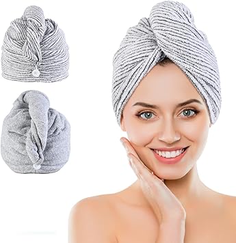 2 Stück Mikrofaser Haarturban Mit Knöpfen - Schnelltrocknendes Haartuch Für Damen & Kinder
