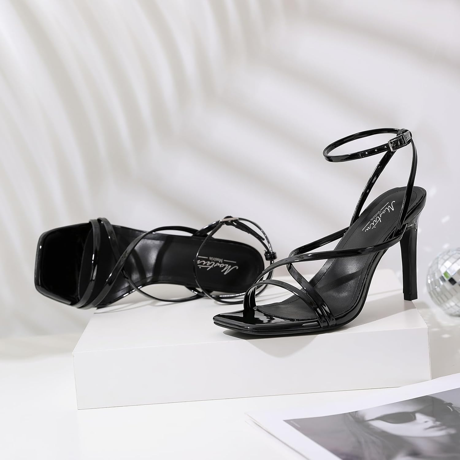 Mostrin Strappy Heels for Women Square Open Toe Lace Up Heeled Sandals Ankle Strap Sexy Stiletto High Heels for Party, Prom, Dating, Wedding - Image 6
