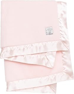 Little Giraffe Posh Mink Baby Blanket Pink - Double-Sided Ultra Soft Plush, Satin Trim Newborn Girl Swaddle Stroller Crib 29x35