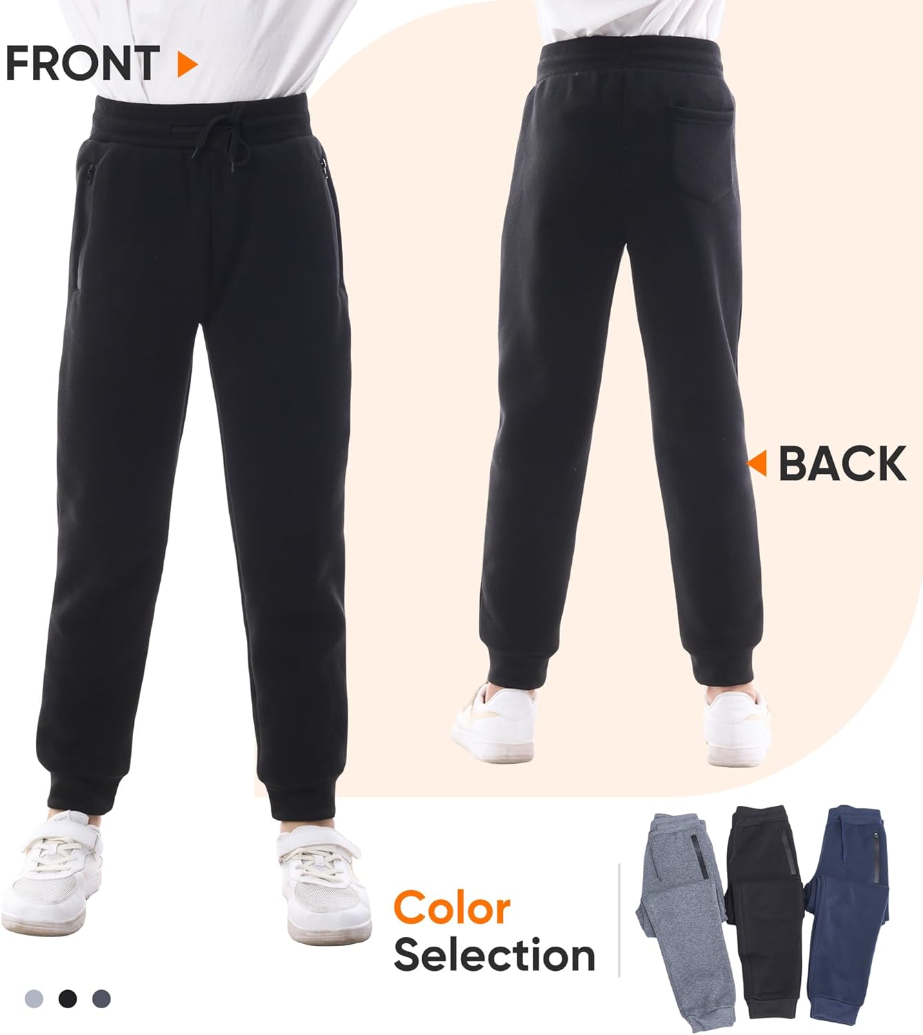 Boys Athletic Sweatpants, 3 Pack Kids Fleece Casual Jogger Pants with Zipper Pockets Size 4-20