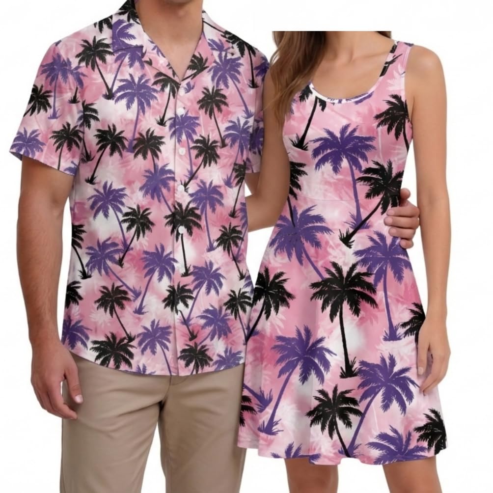 Hawaii Matching Couple Outfits Husband and Wife Clothing Fashionable Mens Casual Shirts Hawaii Dress with Soft Fabric