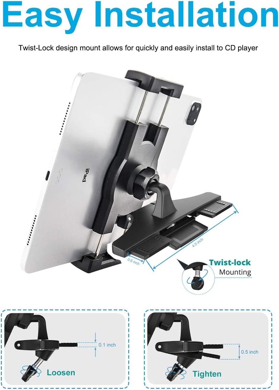 woleyi CD Slot Car Tablet Mount, 360° Rotatable CD Player Car Tablet & Phone Holder for iPad Pro 9.7, 11, 12.9 Air Mini 5 4 3 2, Samsung Galaxy Tabs, Switch, iPhone, More 4-13" Cell Phones and Tablets