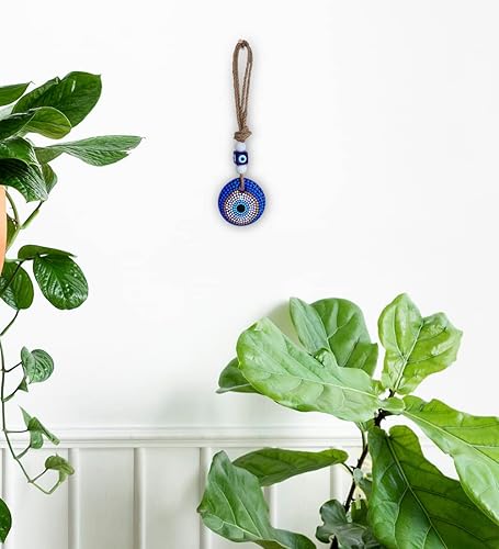 Miniatura 5 de Ebsem - Abalorio decorativo para colgar en la pared de cristal pintado a mano con cáñamo macramé, ojo malvado, diseño turco  griego  judío  adorno