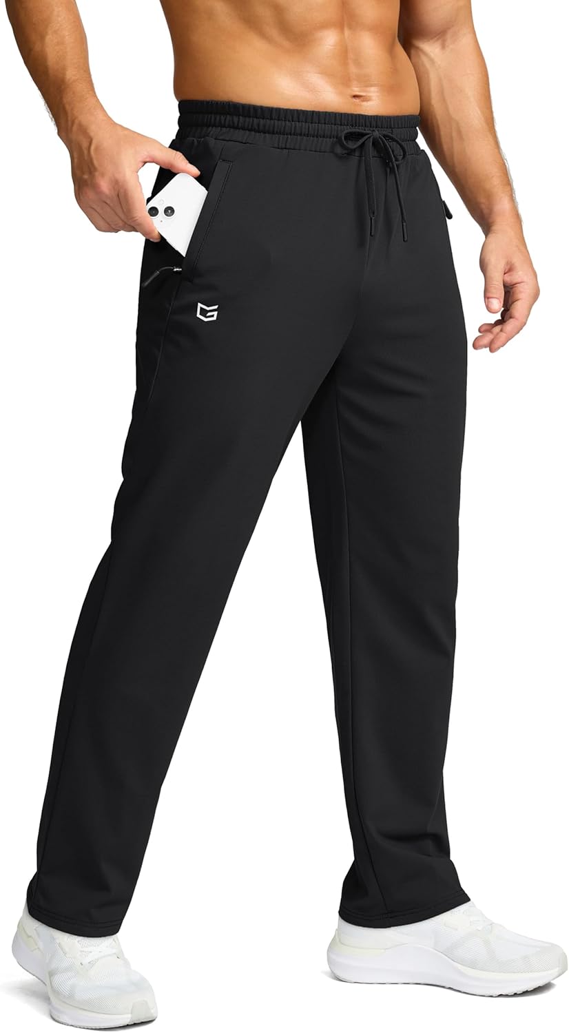 G Gradual Men's Fleece Lined Pants with 3 Zipper Pockets Water Resistant Winter Warm Hiking Pants Athletic Sweatpants for Men