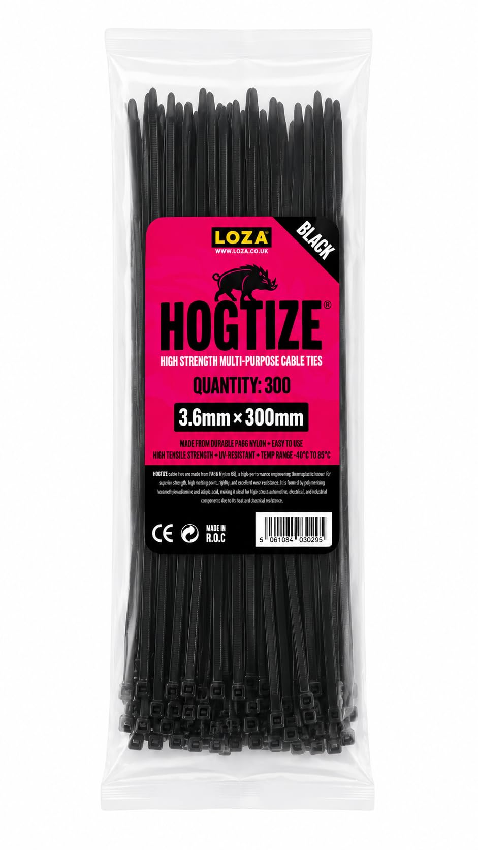 HOGTIZE Black Cable Ties 300 Pack – 3.6mm x 300mm (PA66 Nylon) Zip Ties, Self-Locking Cable Ties for Wire Management, Garden, Home, Office, Automotive & DIY Use (300, Black, 30, Centimeters)