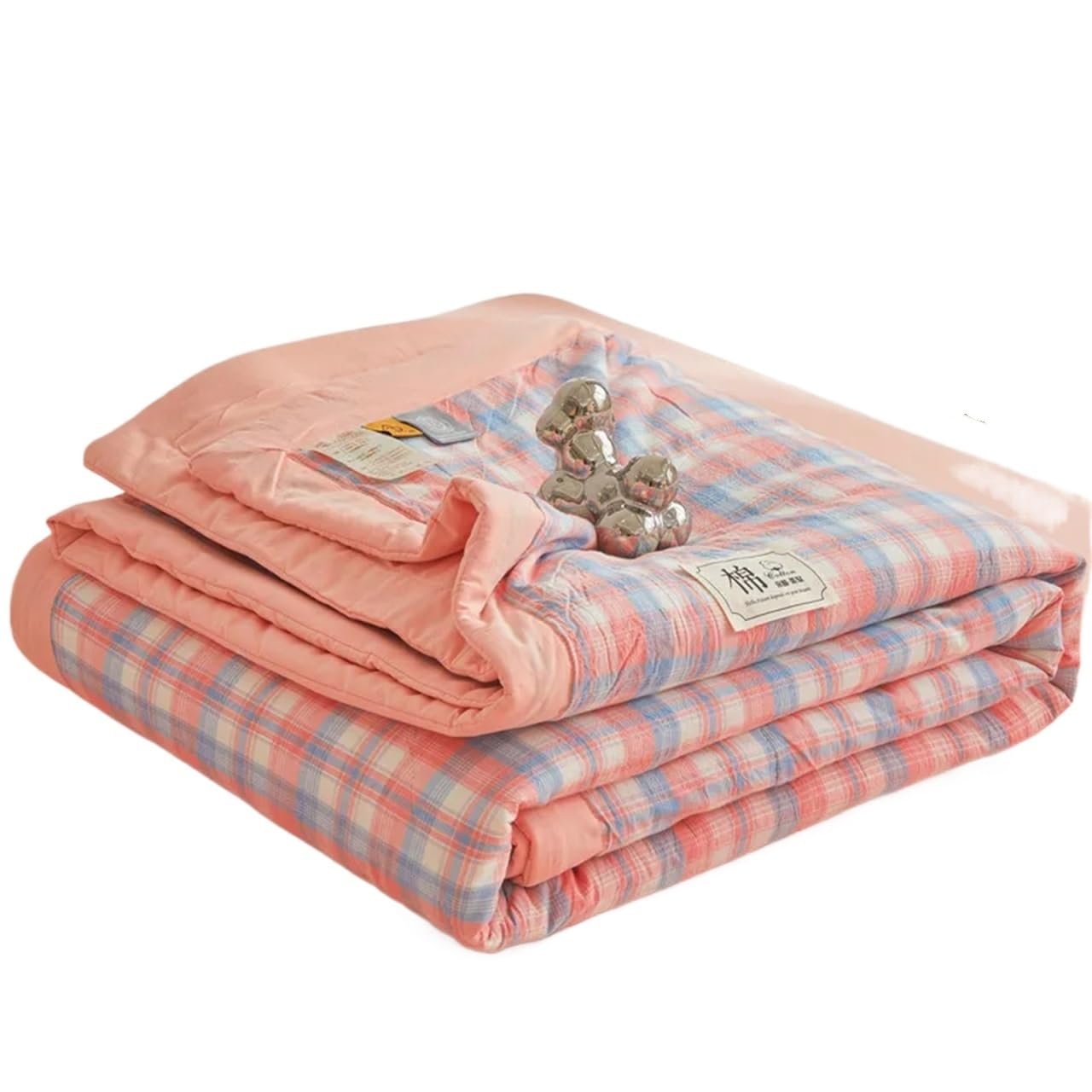 IUVYTA Summer Duvet Cotton Quilted Comforter Long Staple Quilt Core Air-conditioning Washed Plaid Soft Duvet(Color 1,200x230cm)