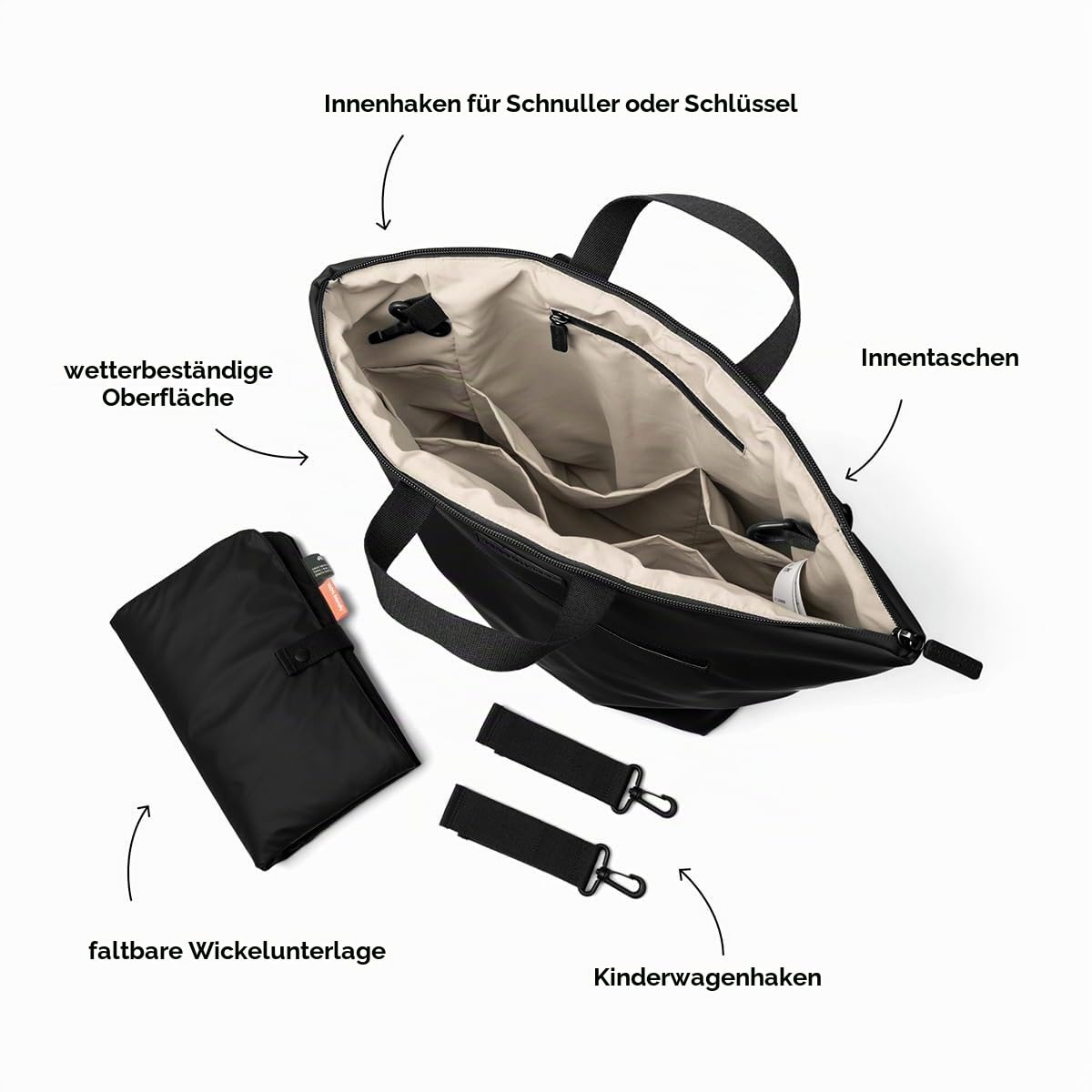 Done by Deer Wickelrucksack - Faltbare Wickelauflage und zwei Kinderwagenhaken inklusive - Wickeltasche aus 100% recyceltes Polyester mit PU-Beschichtung