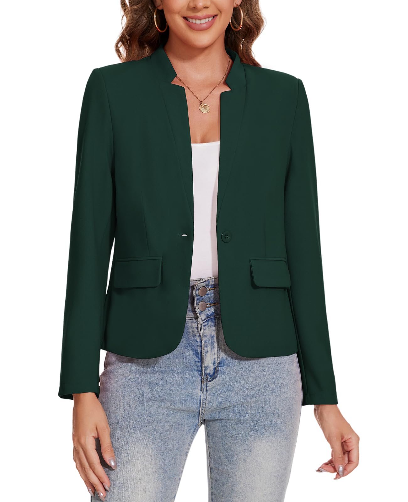 Blazers for Women Long Sleeve Notch Collar Blazer Button Front Casual Work Office Suit Jackets with Pockets