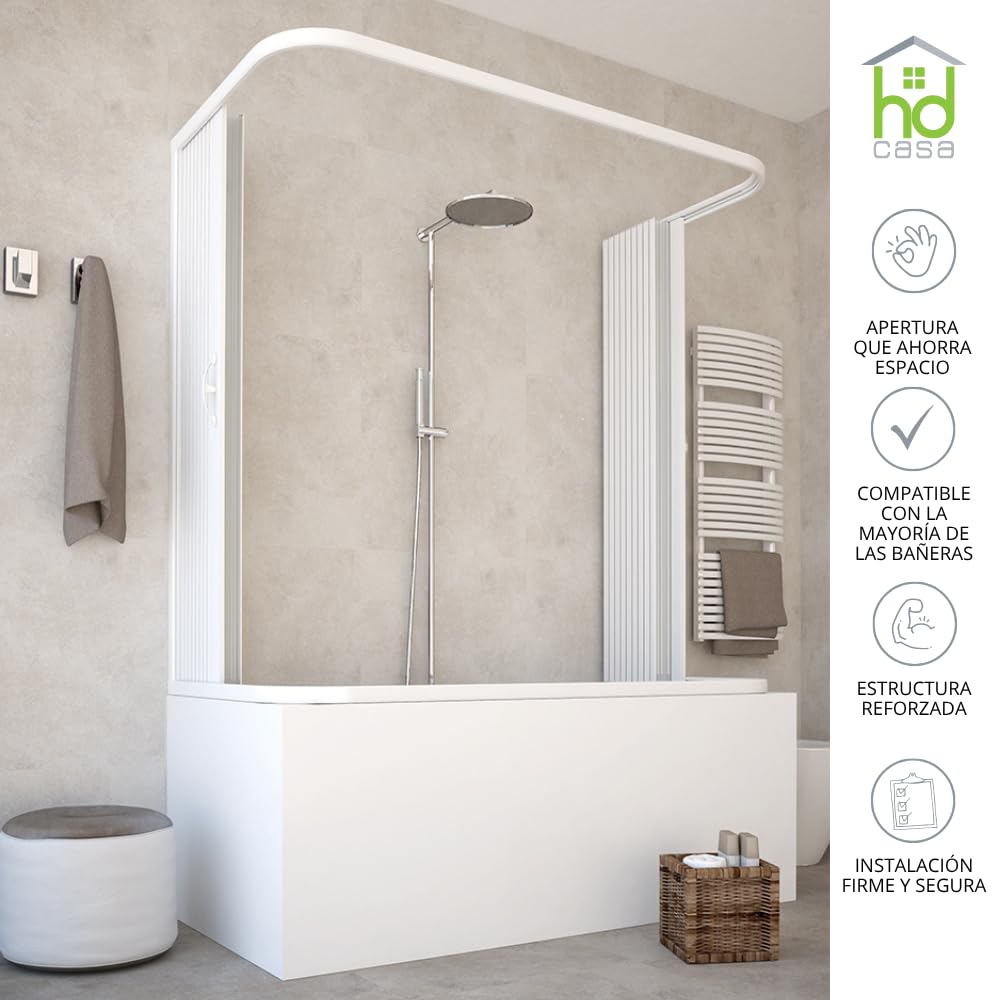 Box - Mampara de fuelle, 3 puertas, paneles semitransparentes, perfiles blancos, modelo Julia (70x170x70)