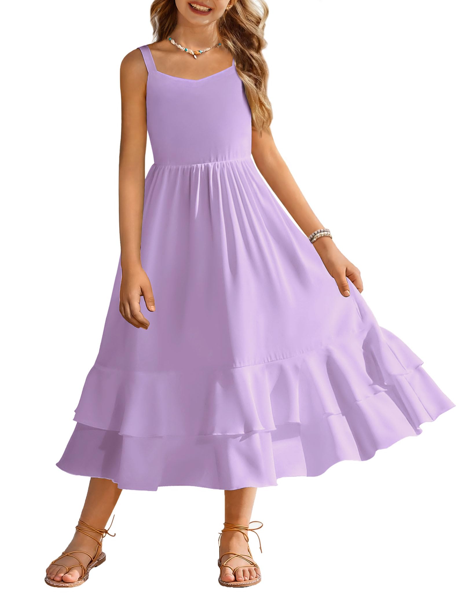 Arshiner Girls Cami Summer Dress Casual Sleeveless Sundress with Pockets for 5-14 Y — view 15