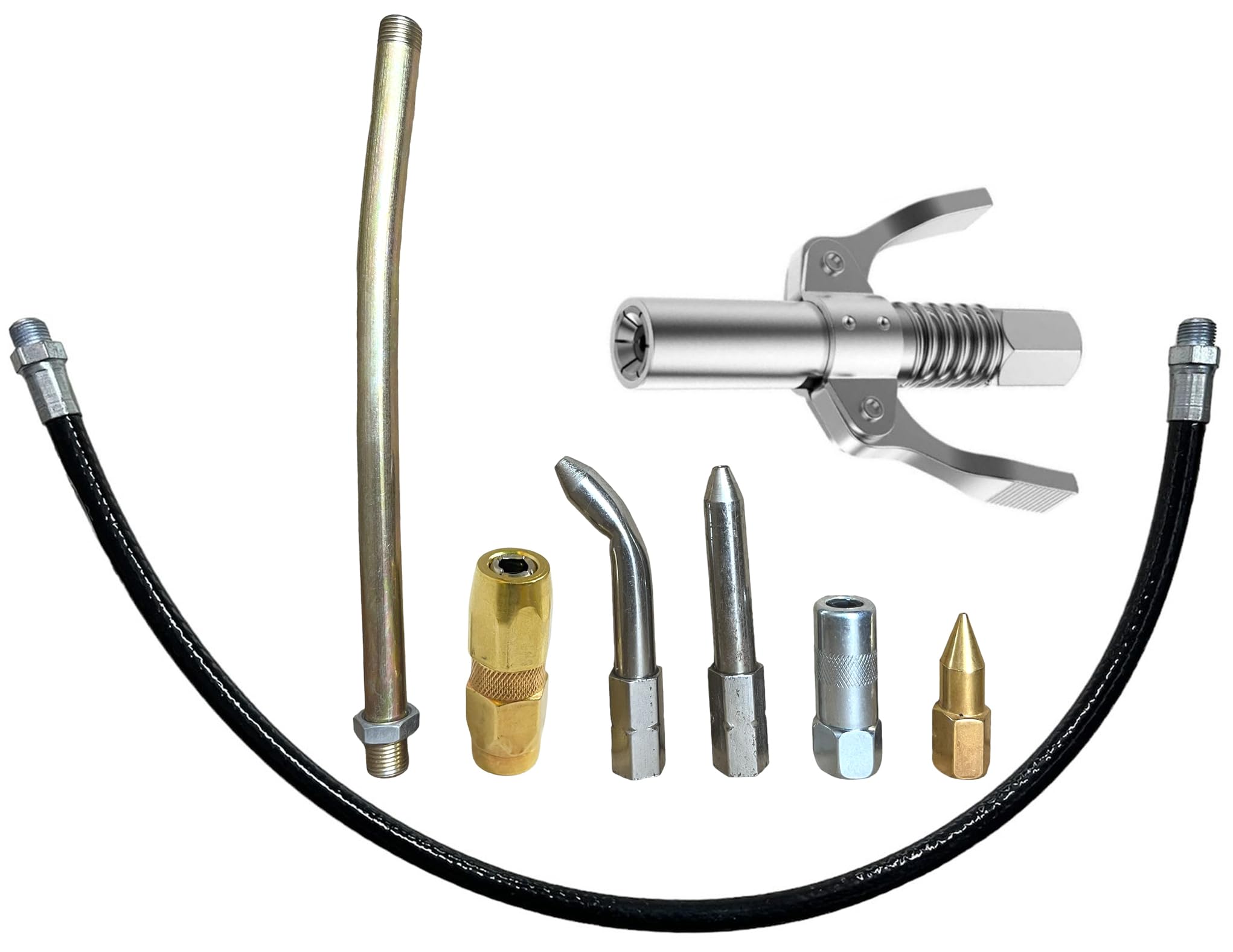 EPITECH MART Grease Gun Double Hand Coupler 10000 Psi With 18inch Flexible Black Hose Pipe, 5Pc Grease Nozzles-image-33