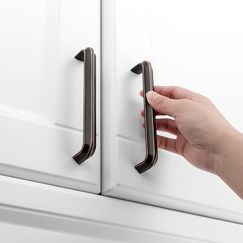 Miniatura 4 de KOOFIZO Paquete de 10 tiradores de gabinete, manijas de bronce aceitado para muebles, distancia entre tornillos de 5 pulgadas5.039 in, herrajes