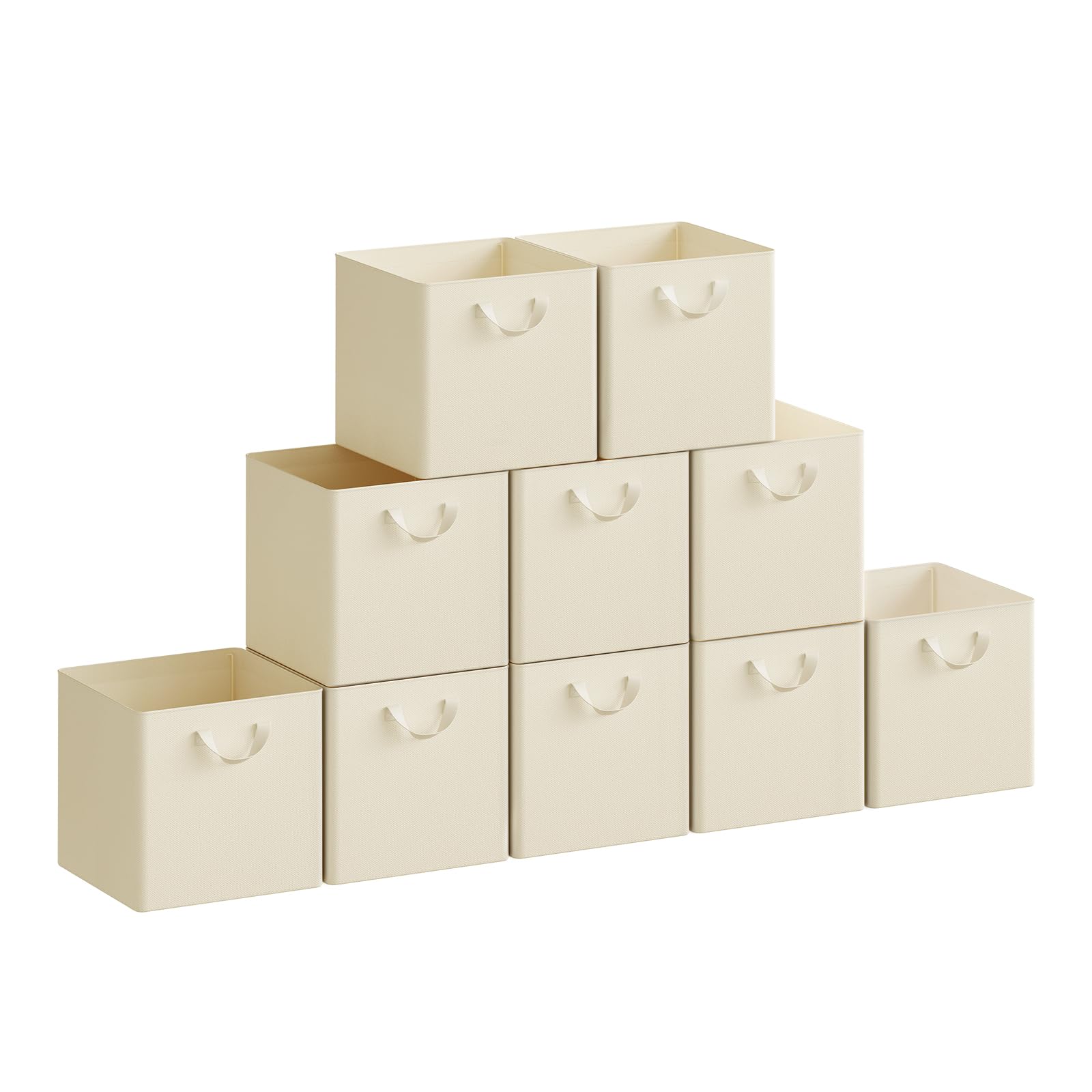 WOLTU Faltbare Aufbewahrungsboxen 10 Stück, mit Griffen,Creme,26x26x26cm | Stoffboxen mit Griffen und Metallrahmen, Aufbewahrungswürfel für Schlafzimmer, Arbeitszimmer, Wohnzimmer, Mehrzweck,