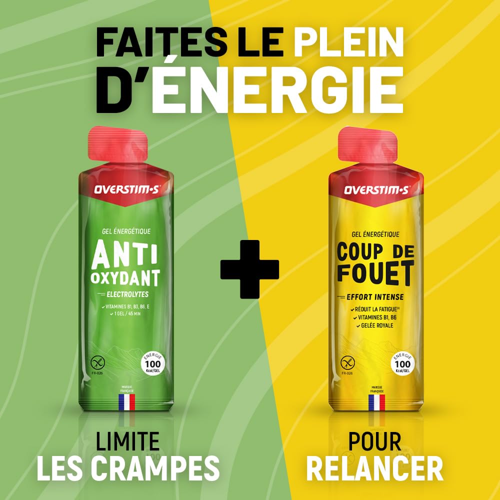 Overstim.s - Gel Antioxydant (10 sachets) - Gel énergétique pour le sport - Limite les crampes - Energie durable - Electrolytes (magnésium, sodium) - Réduit la fatigue - 100 kcal/gel - Saveur Citron