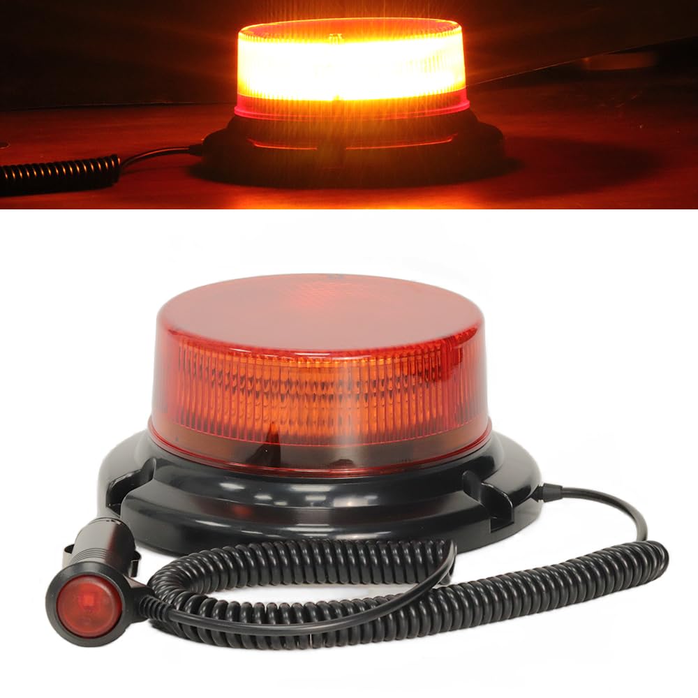 LED Amber Beacon Strobe Light, 12~24V 30 LED Flashing Light with Magnetic and 10ft Cord, Warning Safety Emergency Light for Vehicle Forklift Truck Tractor Golf Carts UTV Postal Car Bus