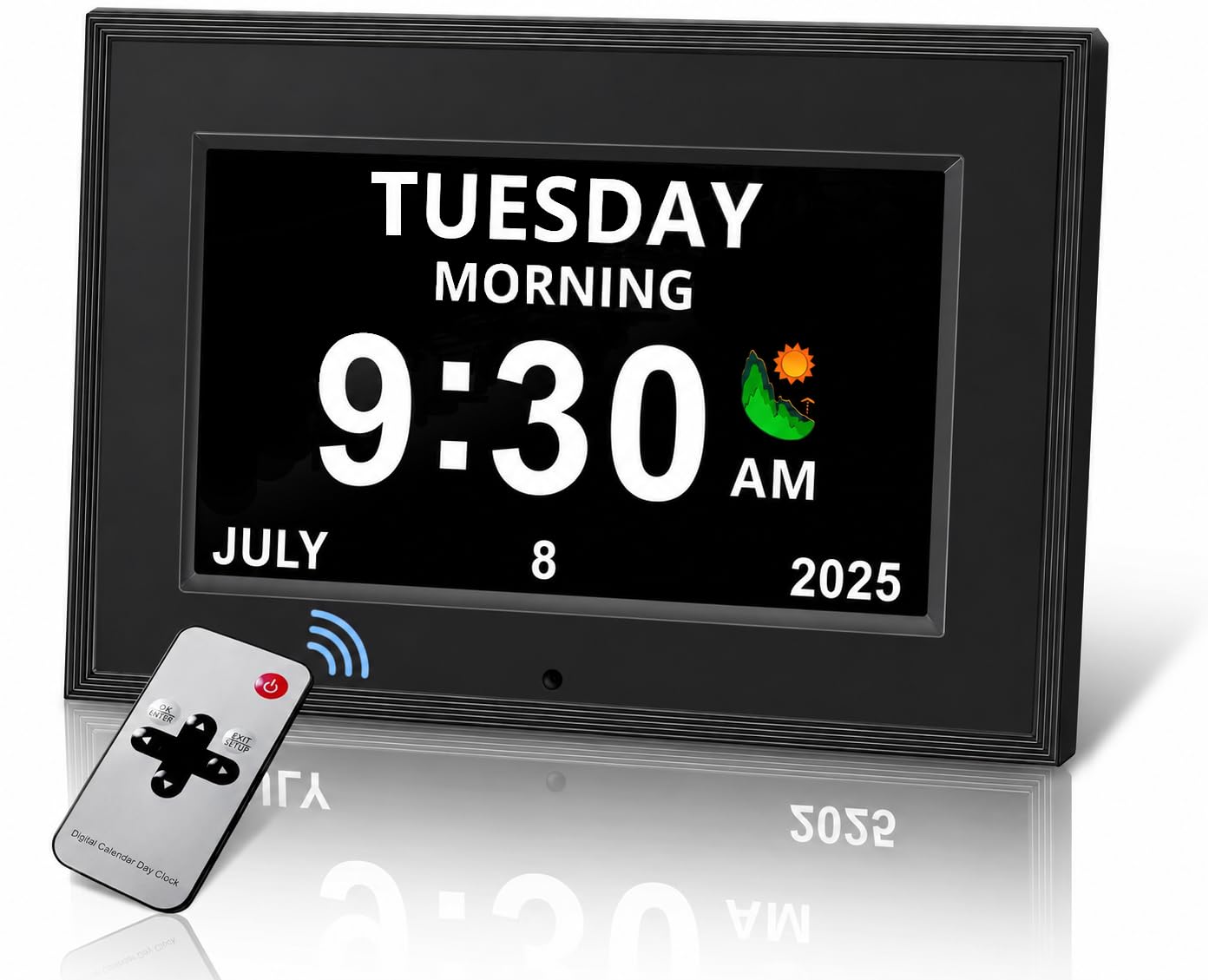 MYFMLI Digital Alarm Clock for Seniors - No-Abbreviation Date HD Display Auto Dimming Photo FrameWhite Noise DST Adjustment, for Elders(7inch Black)