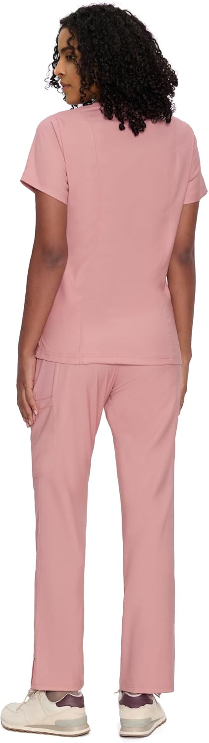 COZYFIT Scrubs for Women - Mock Wrap Top & Straight Leg Pants with 6 Pockets, Back Princess Seams, Soft Fabric - Image 2