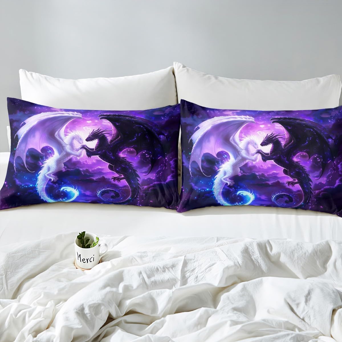Dragon Duvet Cover Set Queen Size,Nebula Star Bedding Set Kids Teens Couple Adults Room Decor,Western Magical Wildlife Comforter Cover 3Pcs,Animal Purple Bedspreads Cover,2 Pillowcases(NO Comforter) - Image 5