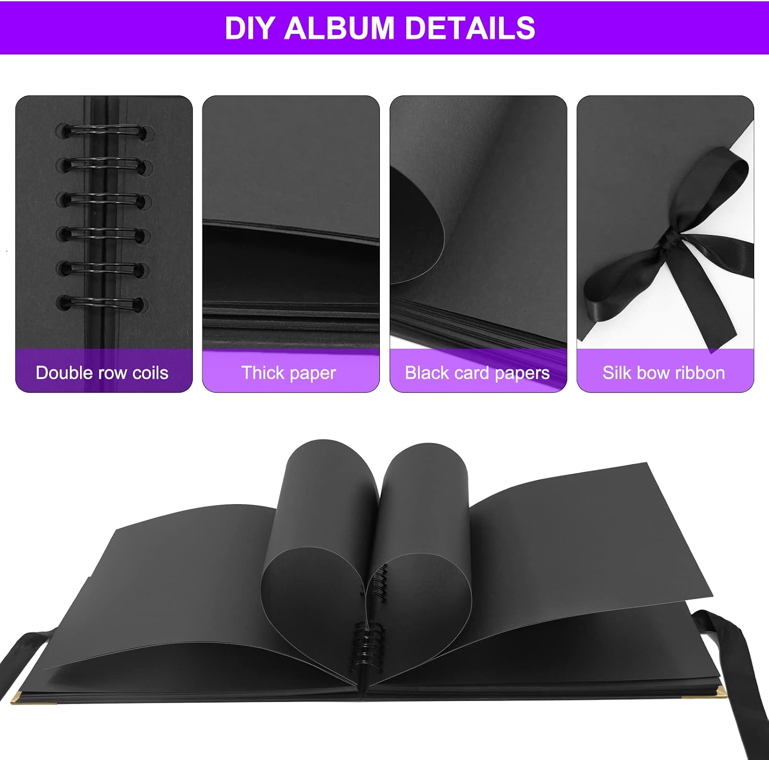 Newthinking Photo Scrapbook with 80 Black Pages, 11.5 x 8.5 Inches Scrapbook Photo Album with Accessories - Image 4