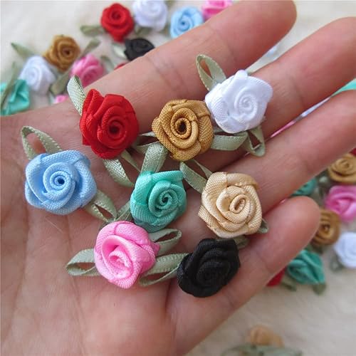 Miniatura 8 de 200 unidslote mini lazos de cinta rosas flor raso rosetas tela adorno artificial apliques costura artesanía bricolaje hecho a mano decoración de