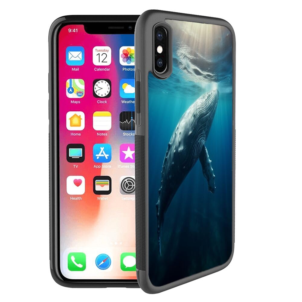 Elgzigok Black TPU Case Fits iPhone X/Xs with Whale Designer Art063 Pattern Design Black Soft TPU Slim Fit Anti Scratched Protection Cover Case for iPhone X/Xs
