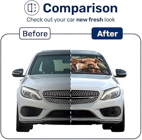 Miniatura 7 de Highland Cow Family - Parasol divertido para parabrisas de automóvil, SUV, camión (55 x 29 pulgadas), parasol de automóvil, bloquea los rayos UV,