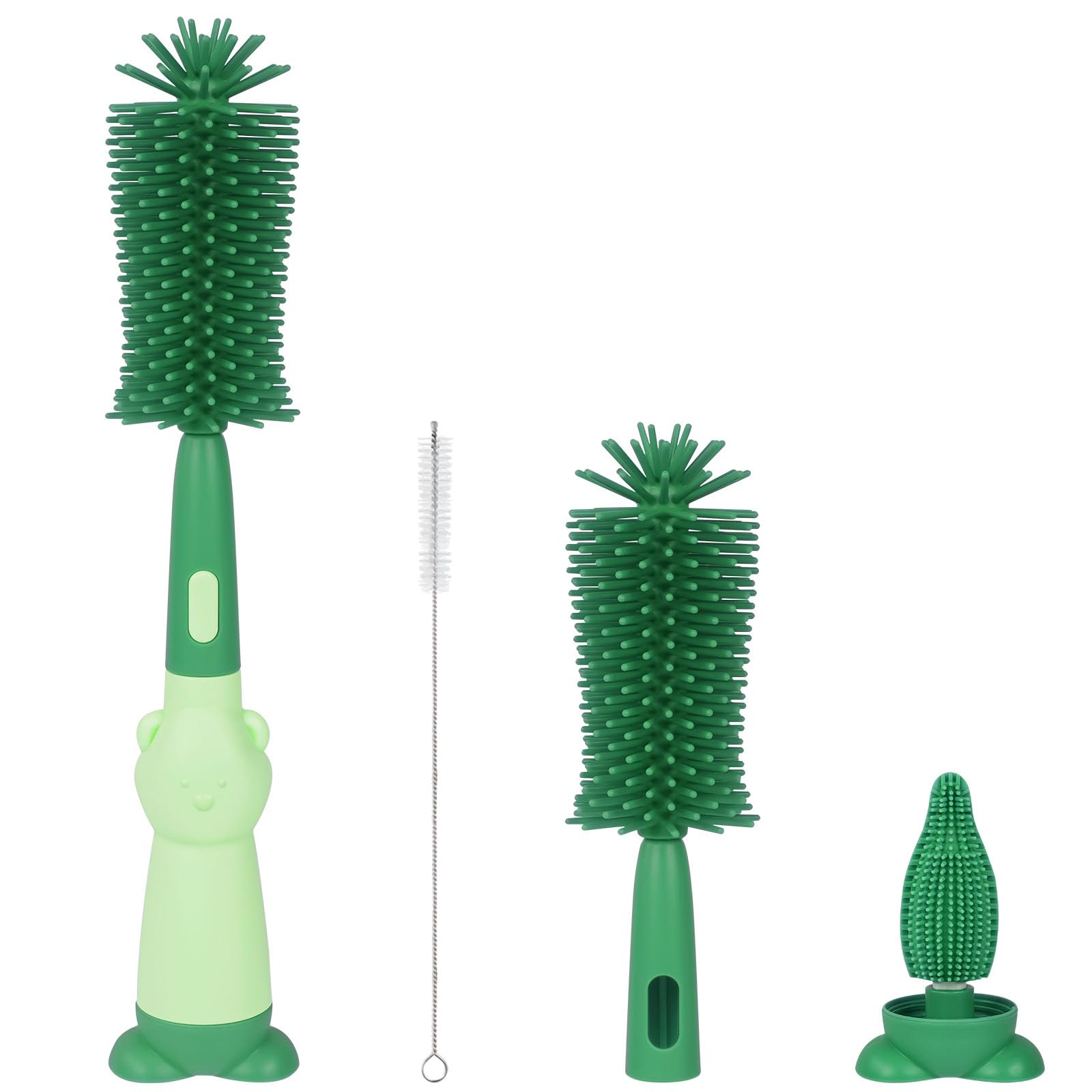 Vicloon Silikon-Bürsten für Babyflaschen, 3 in 1-Baby flaschenbürstenset, für Babyflaschenbürste und Sauger, BPA-frei, mit weicher Bürste, Nippelbürste, Strohhalmreiniger (Grün)