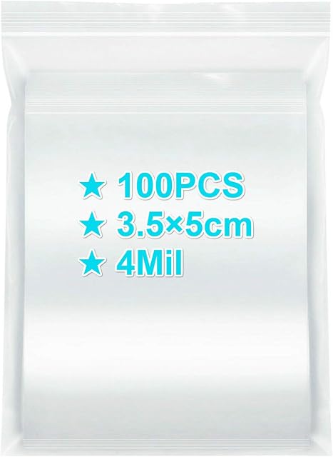 Small Ziplock Bags 3.5×5cm, 100PCS, 4 Mil Extra Thick Clear Plastic Resealable Bags with Lock Seal Zipper, Storage Pouches Grip Seal Bags for Jewelry Coins Pills Packaging