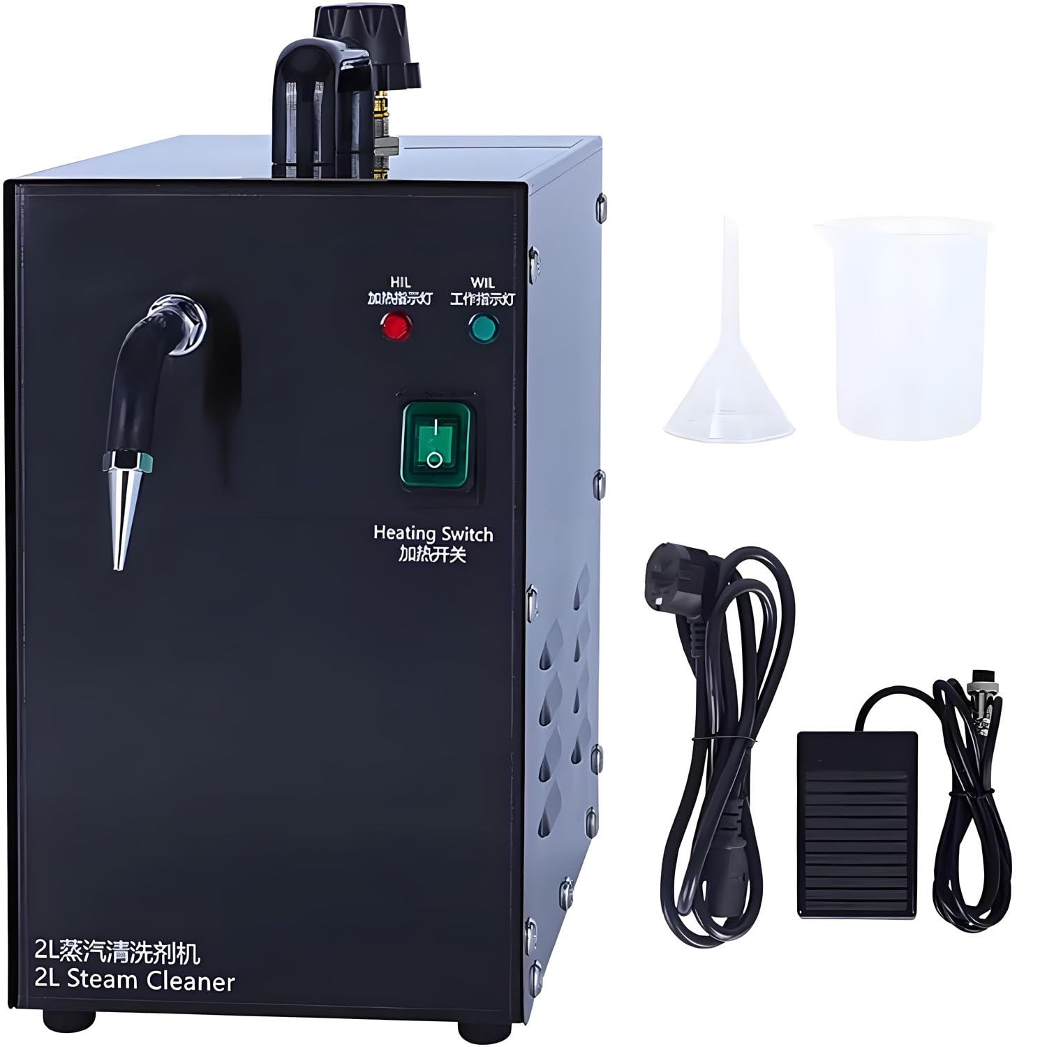 Limpiador Vapor Joyas 2L, Pro Alta presión 135°C Black | 1300W, 8 min calentamiento. Limpia anillos, cadenas, monedas & lentes. Acero inox. Comercial o doméstico.
