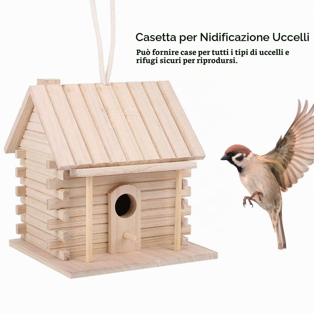 Casetta Uccellini da Esterno, Casetta per Uccelli Selvatici da Esterno, Legno di Pino Mangiatoie per Uccellini da Esterno Facili da Pulire, Casetta per Rondini, Merli, Pettirossi, Passeri