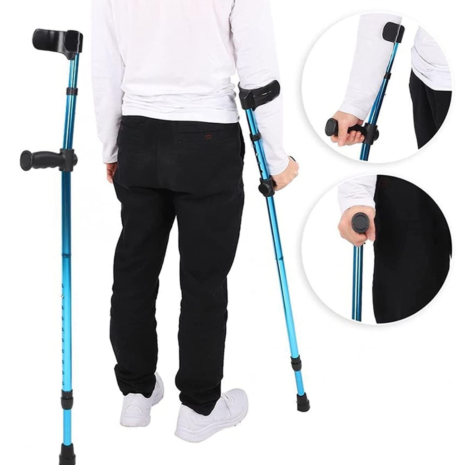 Muletas Ergonómicas para Antebrazo, Muletas de Aluminio Regulables en Altura, Muletas para Codo Azul, Bastones Plegables