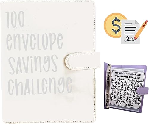 PIN&WEI Carpeta de presupuesto, carpeta de desafío de 100 sobres, hojas de desafíos de ahorro, libro planificador de presupuesto para presupuestos