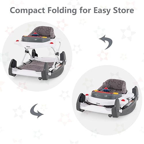 Miniatura 9 de INFANS Andador de bebé, 5 en 1 Behind Walker, mecedora sentada con bandeja de música extraíble, altura ajustable, cojín de asiento lavable, centro
