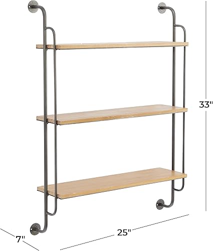 Miniatura 3 de Deco 79 Estantes industriales de metal para almacenamiento de pared para dormitorio, sala de estar, baño, cocina, oficina y más, 25 pulgadas de