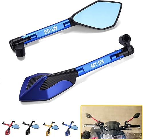 Miniatura 6 de Espejos de motocicleta CNC de aluminio para manillar de motocicleta, espejos retrovisores azules antirreflejos para Yamaha MT03 MT-03 Mt03 2005-2020