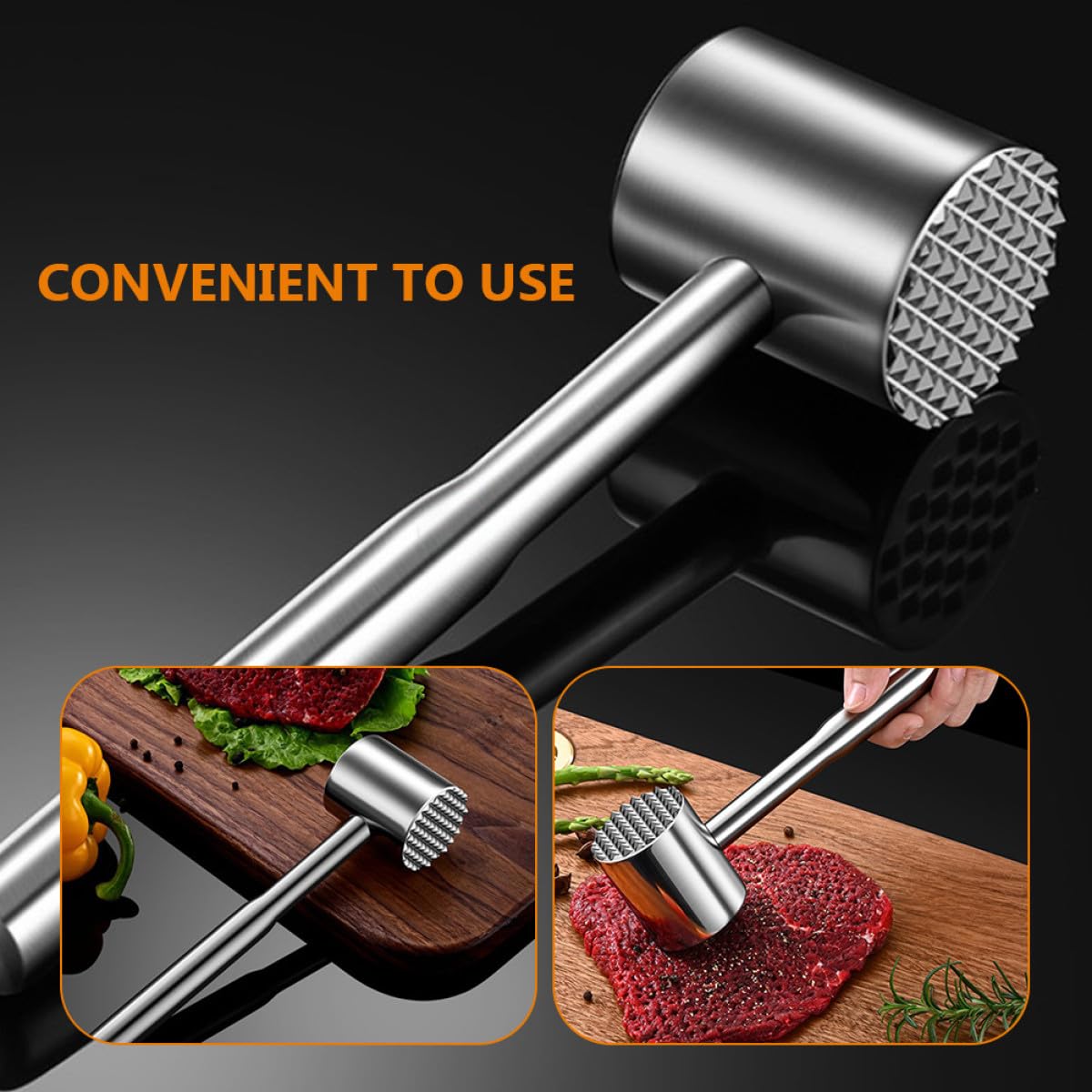 Edelstahl Fleischklopfer mit Zweifacher Oberfläche Lebensmittelecht für Zartes Steak und Geflügel Küchenwerkzeug für Haushalt und Gastronomie