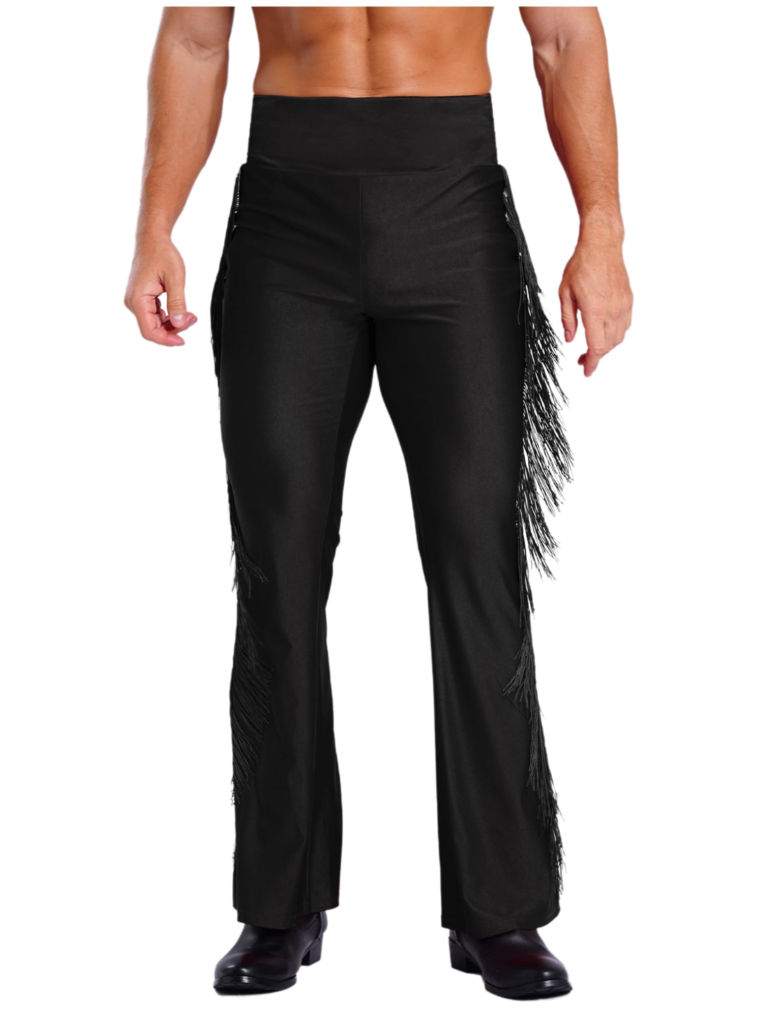 Oyolan Ensemble de Patinage Artistique Homme Justaucorps Patinage sur Glace Strass Manches Longues Pantalon Frangé Costume