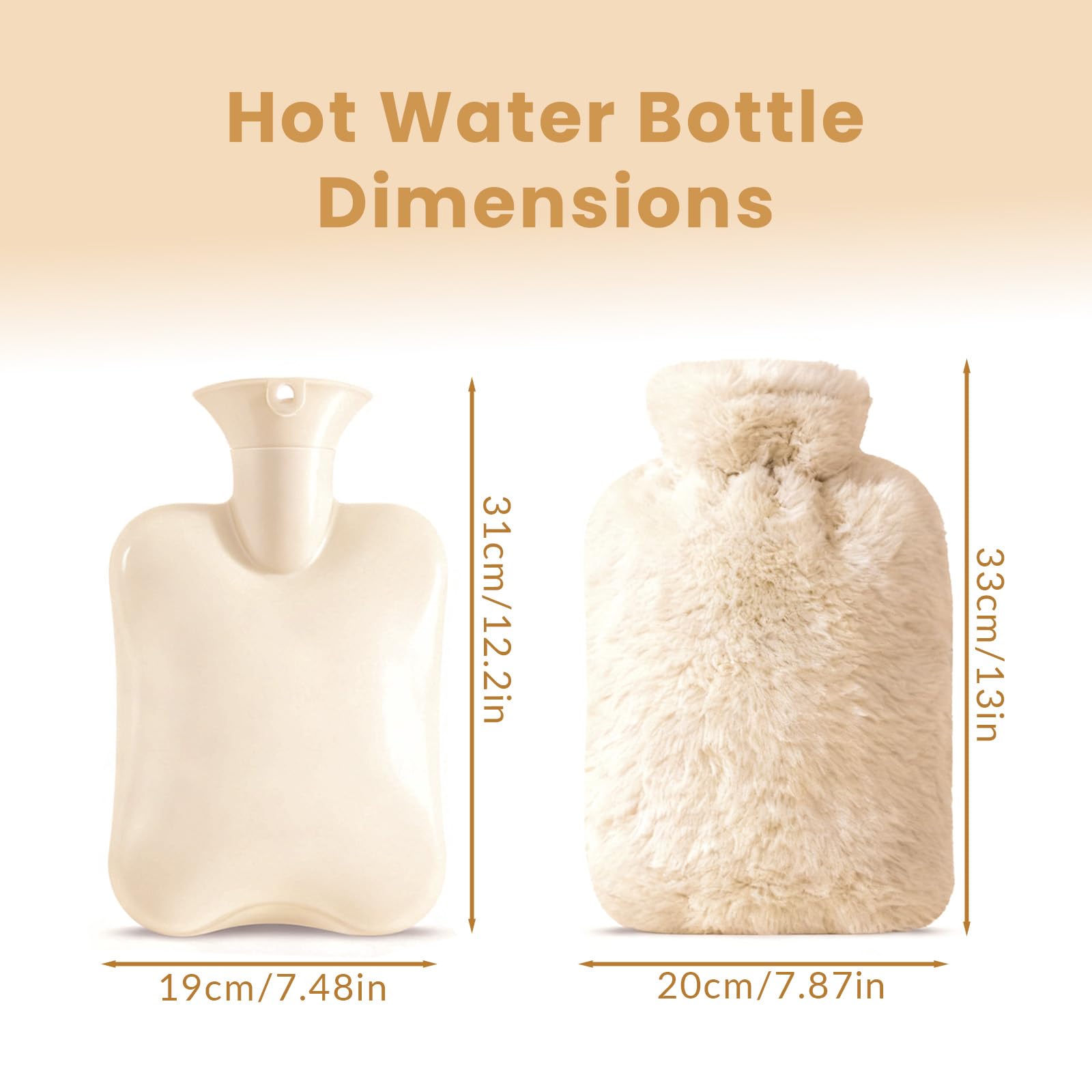 2L Bolsa de Agua Caliente, Botella de Agua Caliente de Goma Natural con Suave Funda de Felpa, Bolsa Agua Caliente para Alivio, Calidez y Comodidad en Invierno
