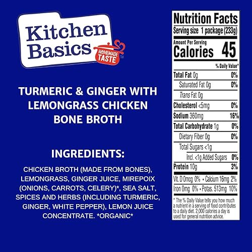 Miniatura 2 de Kitchen Basics Caldo de hueso de pollo con cúrcuma y jengibre con hierba de limón, 8.25 onzas (paquete de 12), sin sabores artificiales, sin gluten,