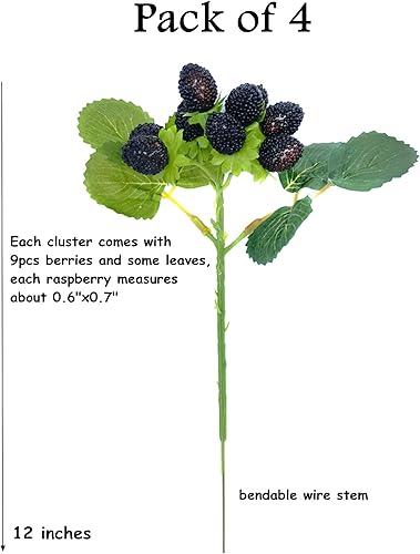 Miniatura 3 de M2cbridge 4 piezas artificiales de frambuesa, bayas rojas, fresas, frutas sintéticas, decoración de mesa (negro) Negro,Negro, 8 piezas,Fresa