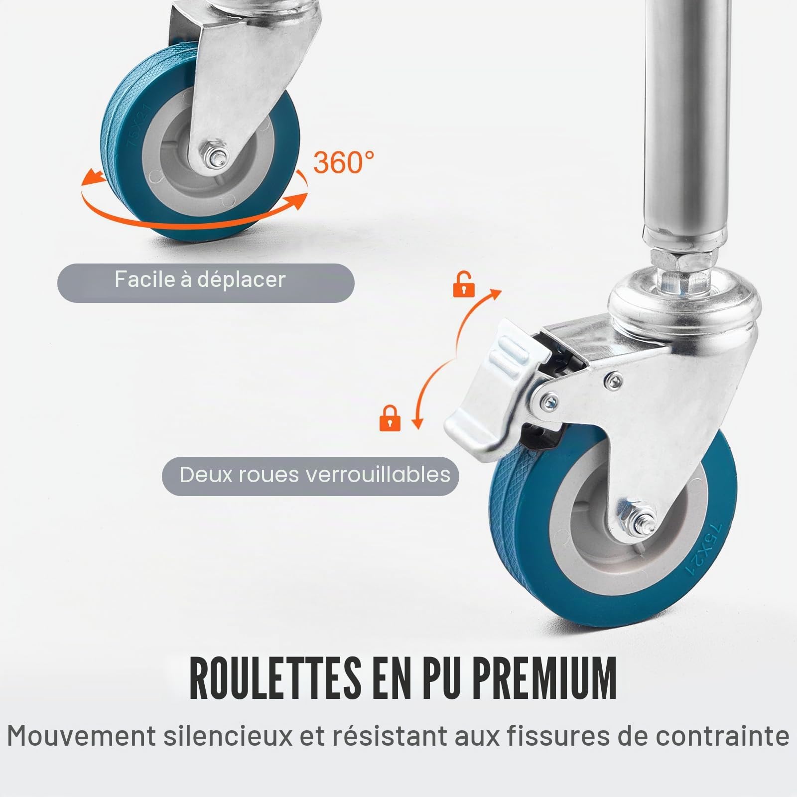 VEVOR Chariot de Laboratoire INOX, Service Table Roulante Desserte 2 Plateaux 2 étages 2 Tiroirs en Acier Inoxydable, Omnidirectionnel Dentaire Salon de Beauté Centre de Recherche Hôpitaux