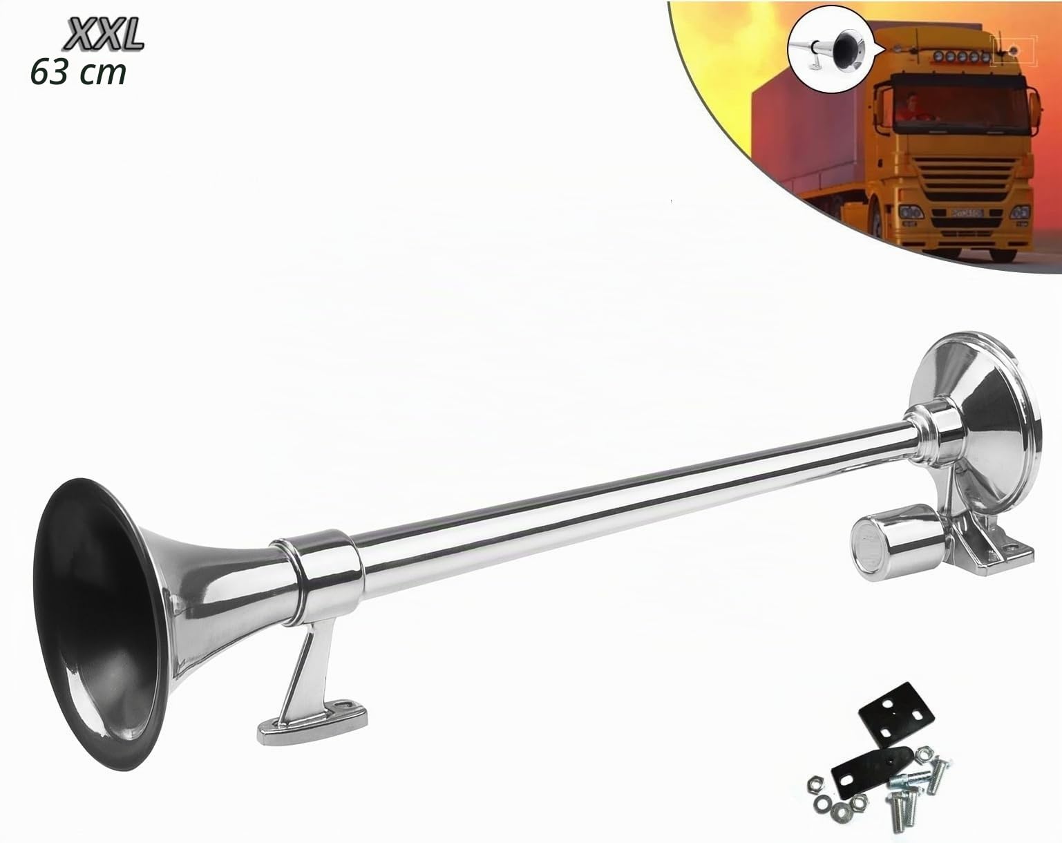 Klaxon à Air Trompe Pneumatique 125dB Trompette 63cm Avec Électrovanne 12V / 24V Avertisseur Sonore pour Voiture Camion Bateau