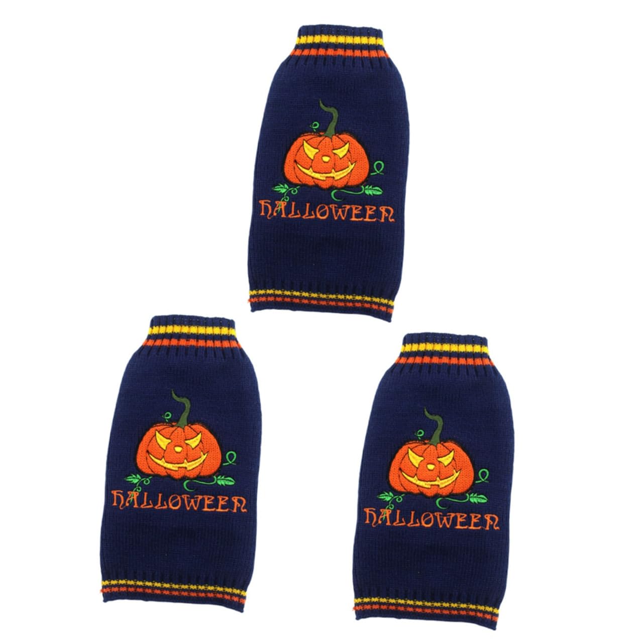 POPETPOP Lot De 3 Pulls Dhalloween pour Chien en Acrylique Tricoté pour Petit Animal De Compagnie Motif Citrouille Chauds Et Adorables Fermeture Facile