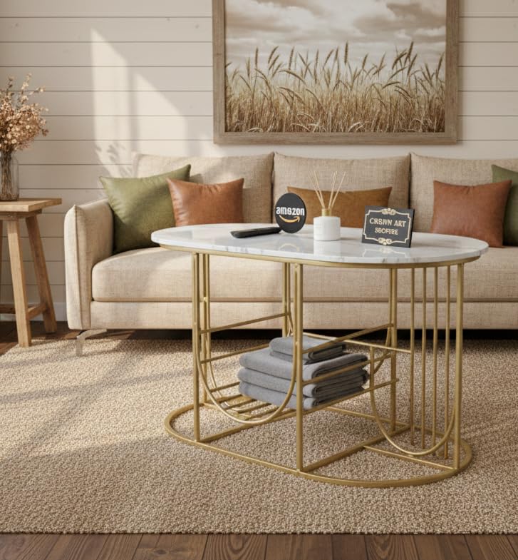 Image of Coffee Table Centre Table (White Gold, Round Jali)