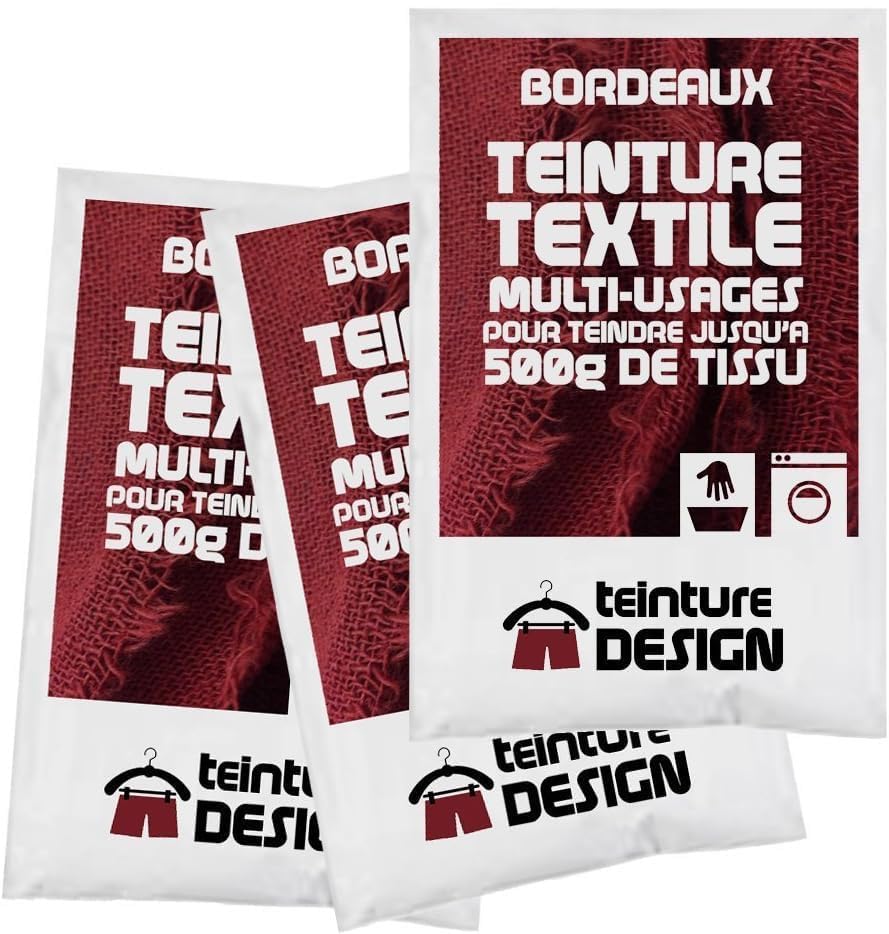 Set of 3 Packs of Textile dyes – Bordeaux – Universal for Clothes and Fabric Natural Dyes