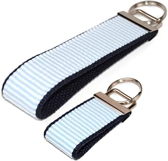 Light Blue Seersucker Keychain Wristlet or Pocket Mini Size