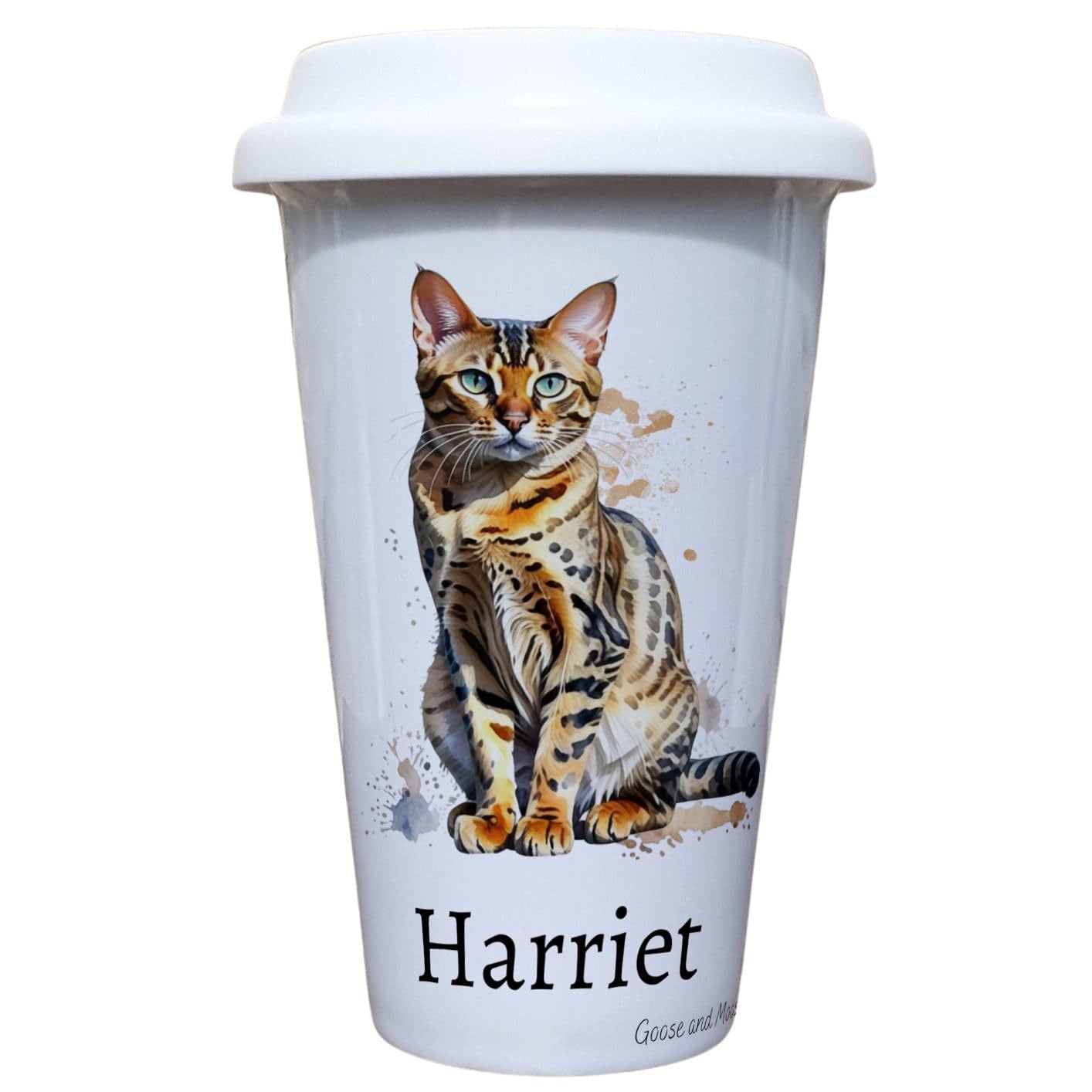 Personalised Bengal Cat Travel Mug, Gift for Kitten Lover, Thank you present for Cat Owner, Hot Drinks Flask, Outdoor Insulated Coffee Cup