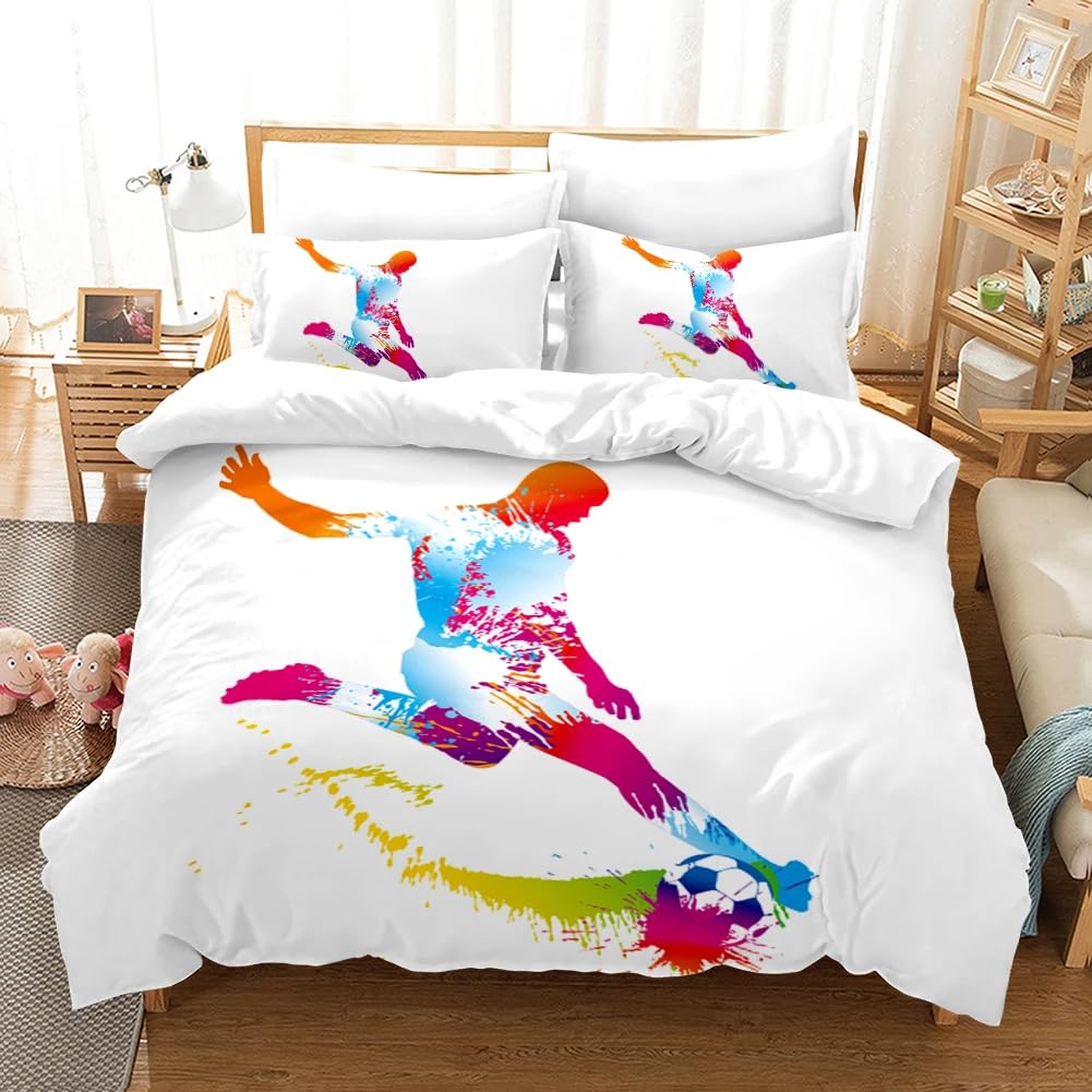 QBIDCSX Bedding Sets Single Football Bedding Sets Single Koala Duvet Cover 200x200cm with Zipper Closure, Hypoallergenic Quilt Cover with 2 Pillowcase for Boys Kids Girls