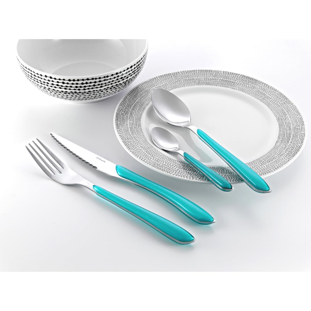AMEFA - Ménagère 32 couverts de table pour 8 personnes - Eclat - Acier inoxydable 18/0, Finition Brillante - Bleu Turquoise